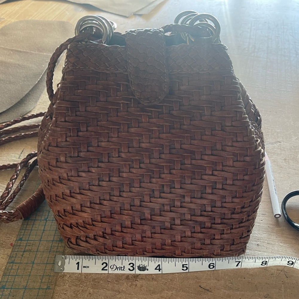 Woven Leather Bucket Shoulder Bag in Brown - Picture 3 of 6